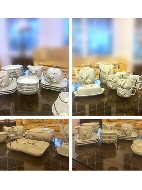 Vintage Weil Ware Blossom Celedon Dinnerware China Set